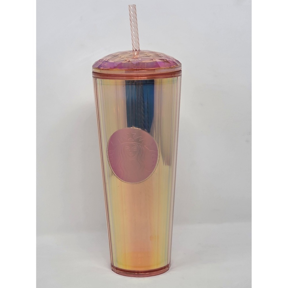 Starbucks Tumbler 2020 Summer Rose Gold Iridescent Kaleidoscope Dome Lid